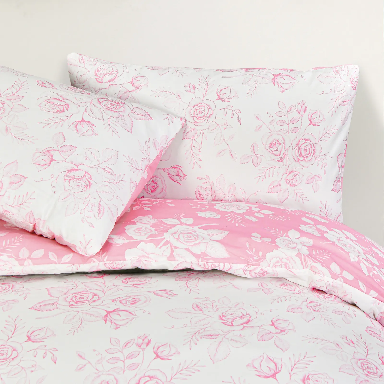 Smart Living Luxury Super Soft Reversible Floral Toile Duvet Cover with Pillowcase in Pink 4