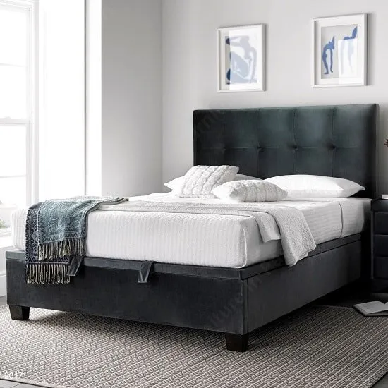 Florus Ottoman Storage Double Bed In Velvet Cliffe Mid Grey