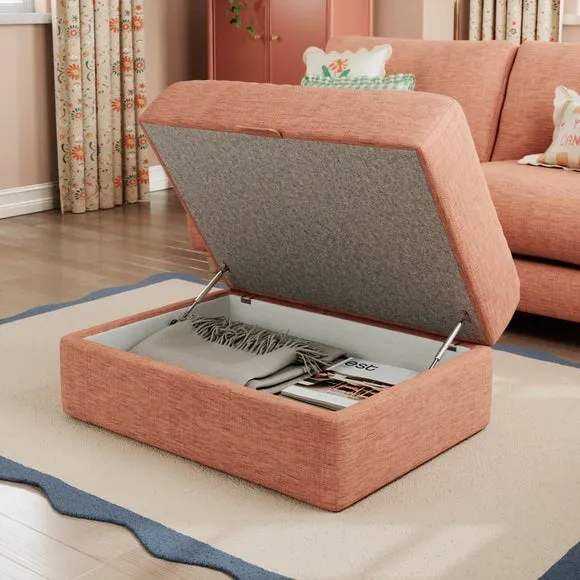 Hattie Slub Faux Linen Storage Footstool 4