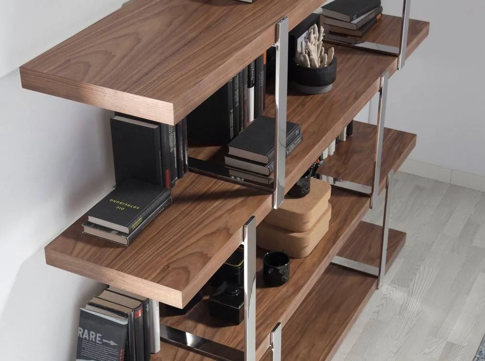 Angel Cerda Walnut Bookcase with Black Glass Dividers Model in Brown 5