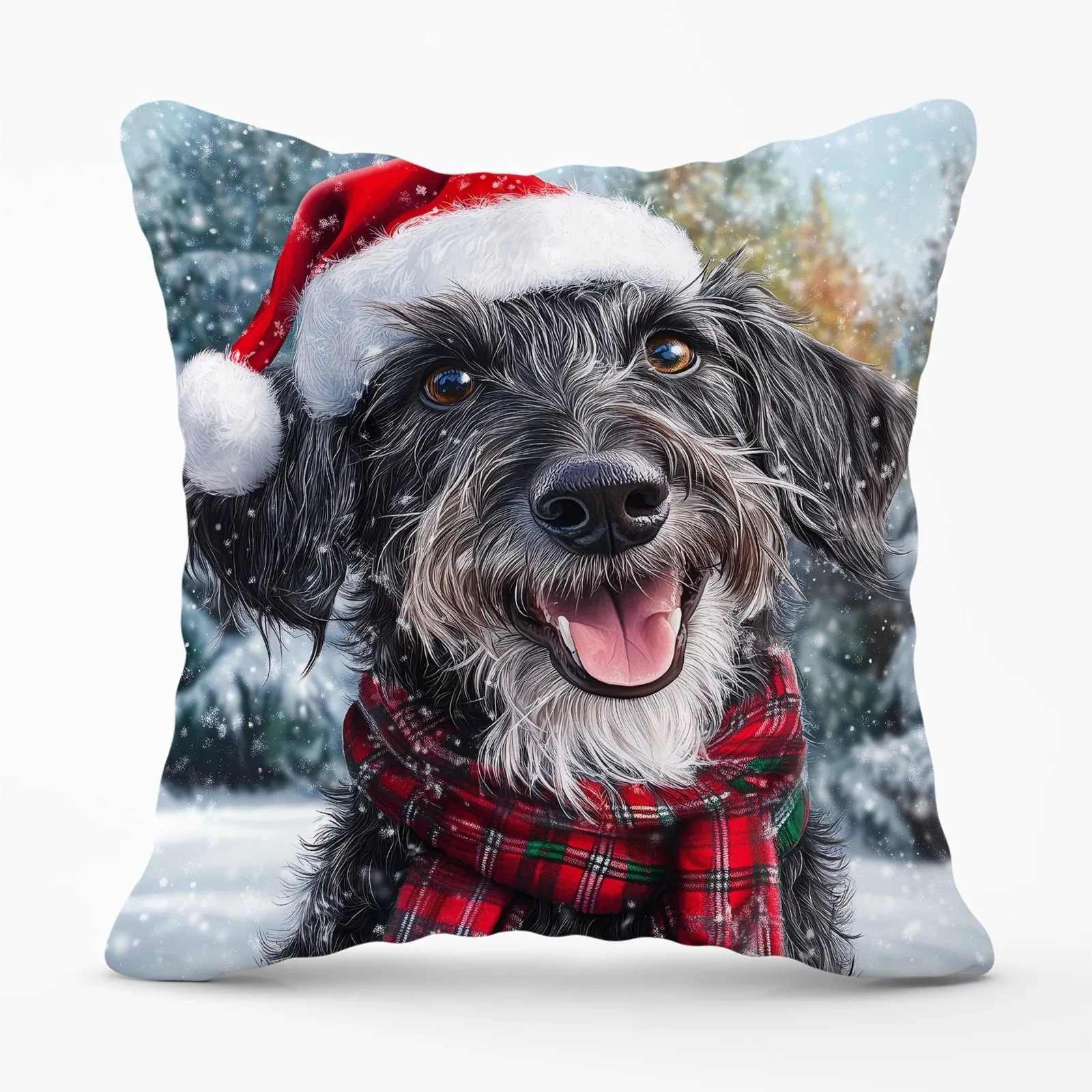 Warren Reed - Designer Christmas Scottish Deerhound Cushion in Grey