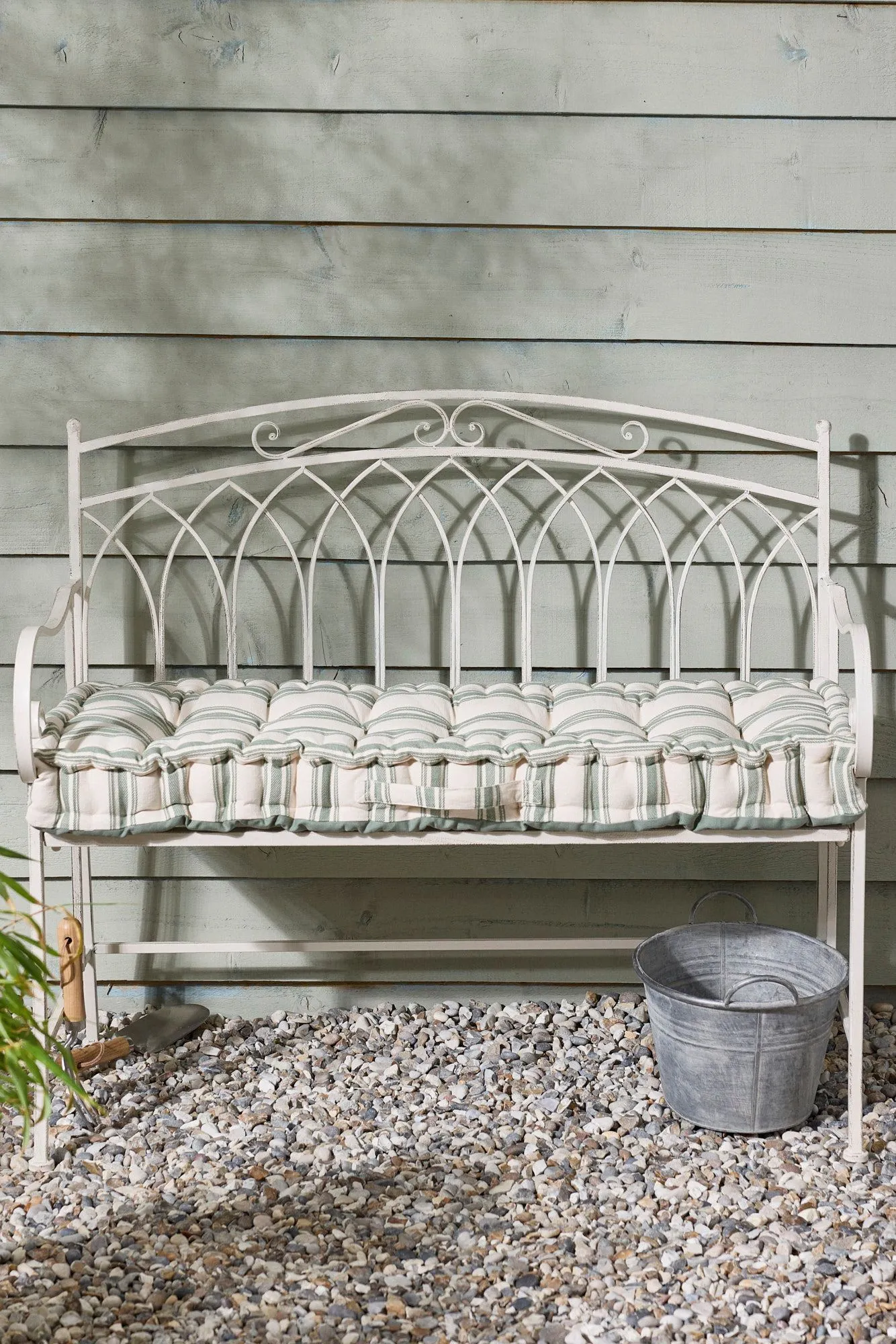 Dibor Green Cotton Stripe Indoor Outdoor Bench Cushion L105 x W42cm 3