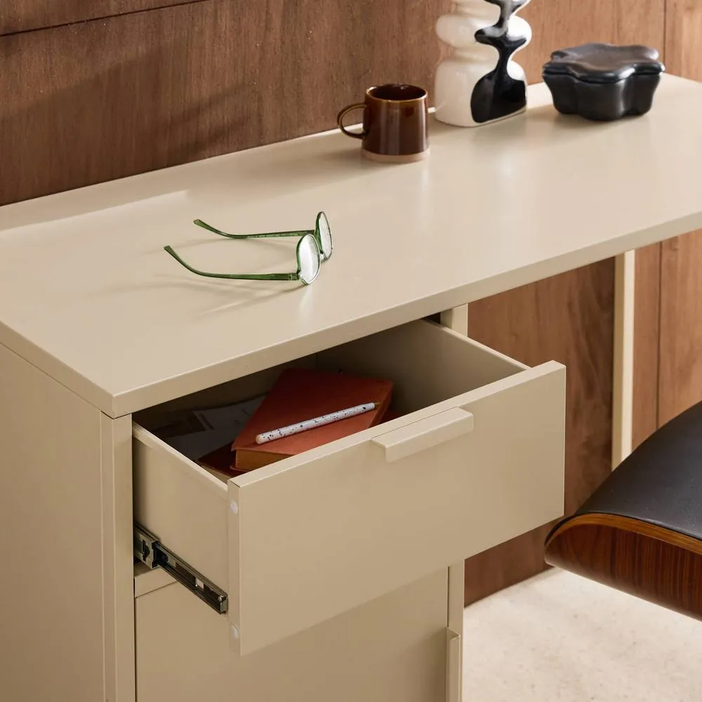 sweeek Laminated steel children's desk 1 drawer in Beige 6