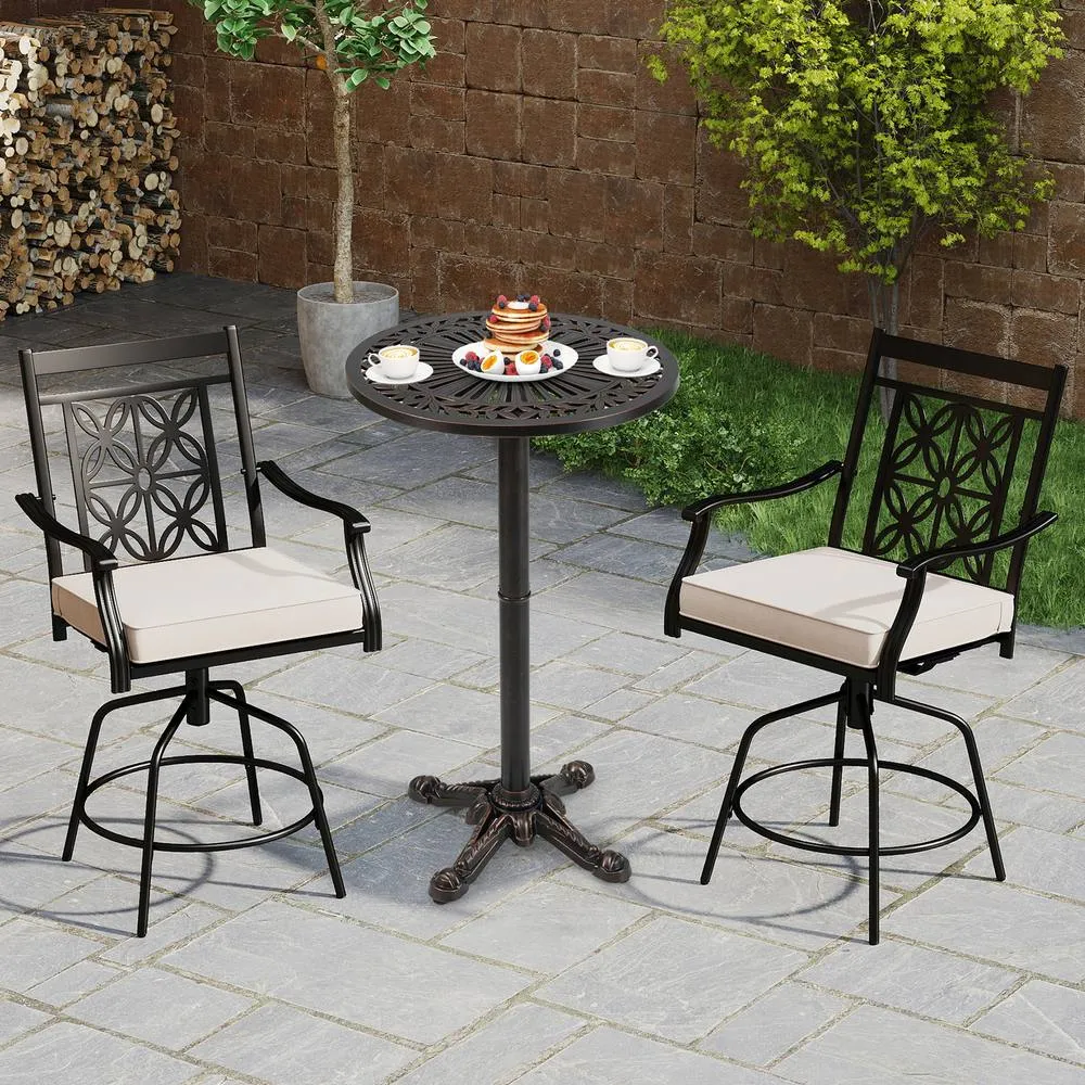 Costway 61cm Patio Round Bar Table Cast Aluminum High Top Table-Bronze in Bronze 5
