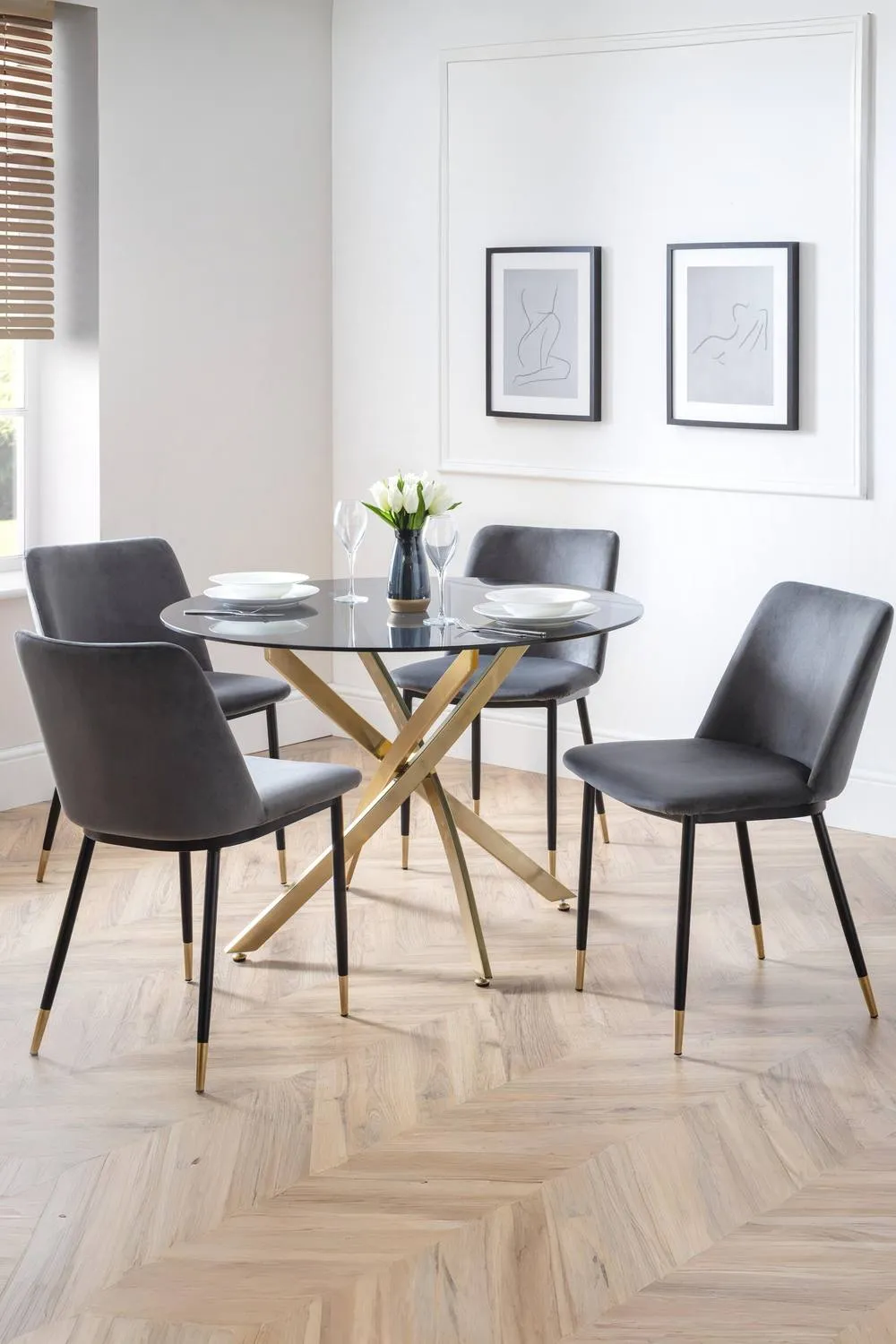 Julian Bowen Montero Round Glass Top 4 Seater Dining Table in Gold 2