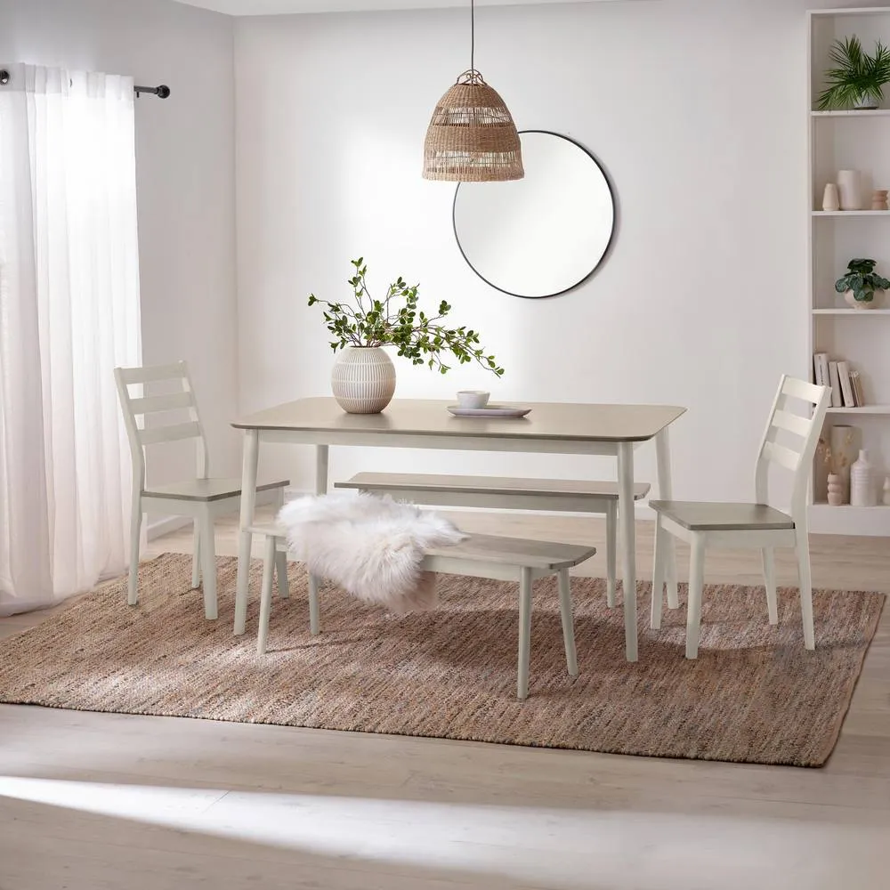 FurnitureboxUK Lynton Large White & Grey Wooden Dining Table with 2 Benches 2 Chairs in Light Grey