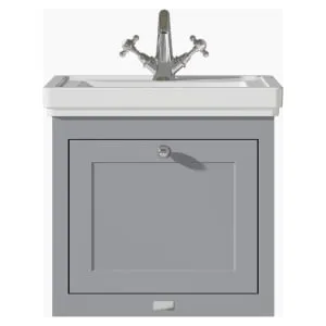 Bayswater Hartleigh Plummett Grey Traditional Wall HUng Vanity Unit & 1 Tap Hole White Recessed Basin - 500mm