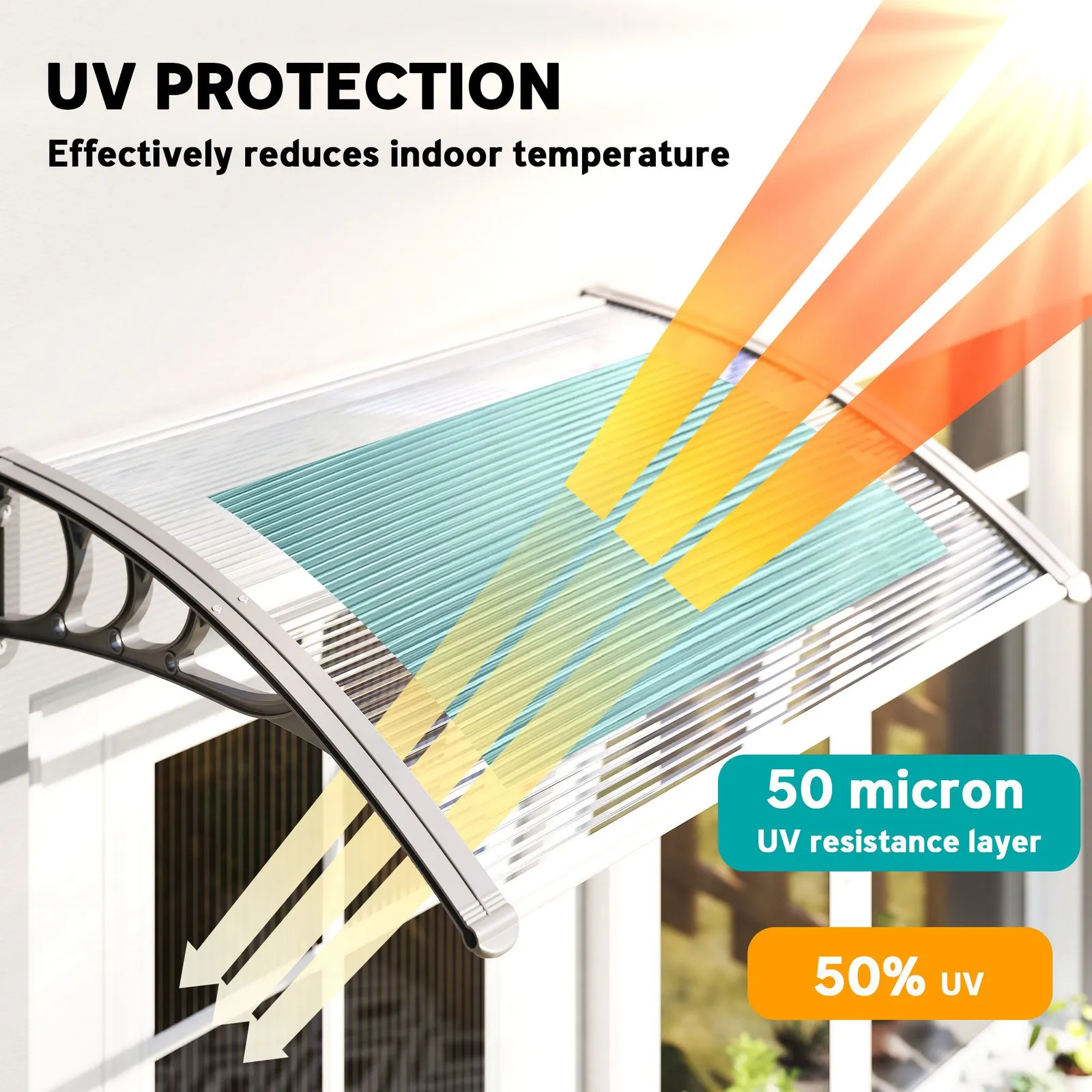 OUTSUNNY Door Canopy Awning Outdoor Window Rain Shelter for Door 100 x 75cm in Clear 4