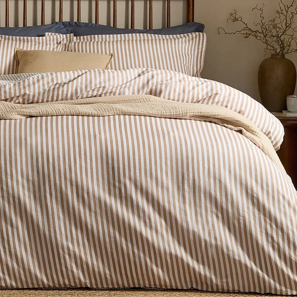 Yard Hebden Striped 100% Cotton Duvet Cover Set in Tan 3