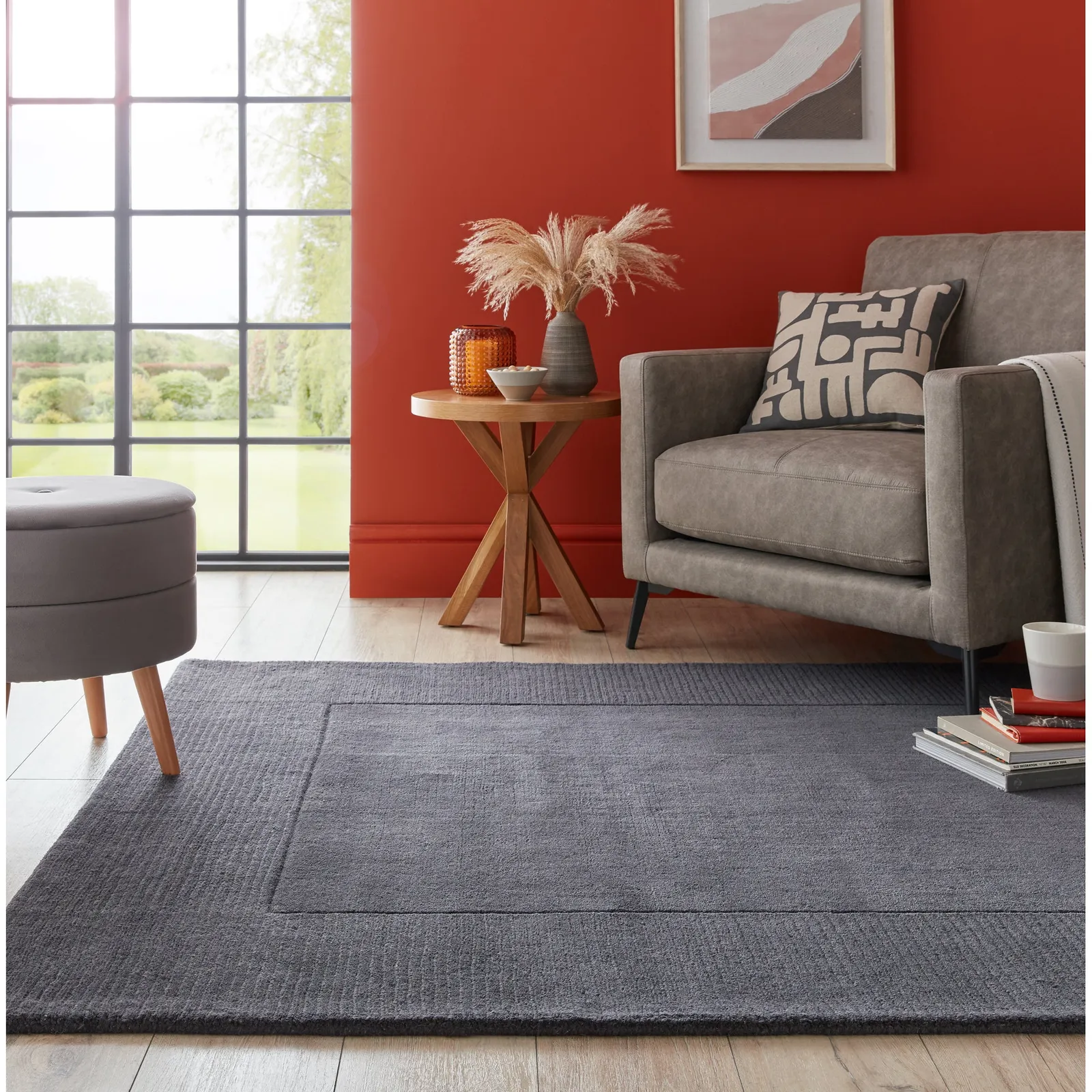 Boston Wool Border Rug Grey