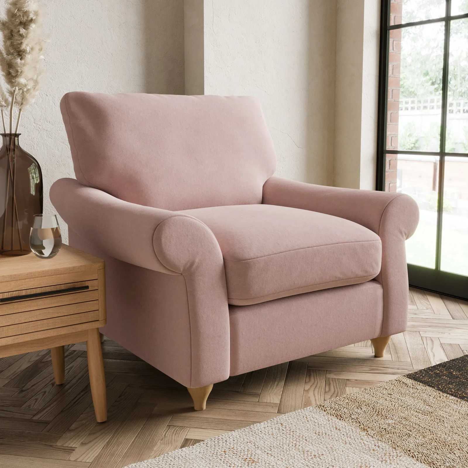 Salisbury Luxury Velvet Armchair Luxury Velvet Peach Blush
