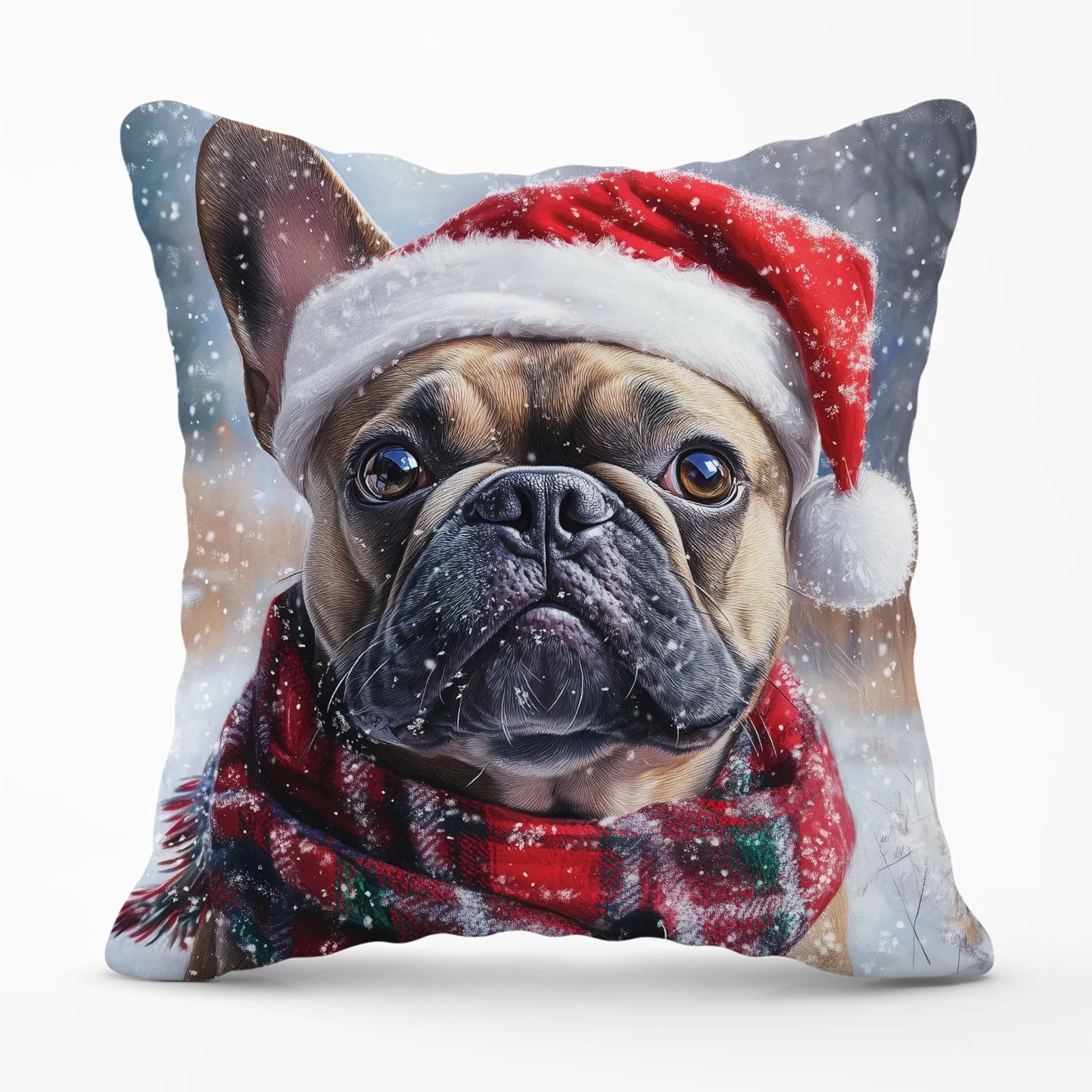 Warren Reed - Designer Christmas French Bulldog Cushion in Brown