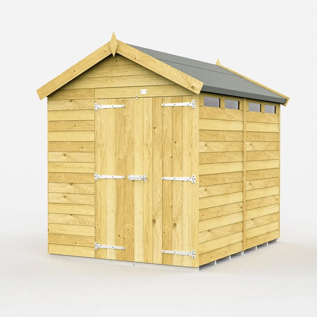 Buttercup Farm 6 x 8 Feet Apex Security Shed - Double Door - L243 x W175 x H217 cm in Brown