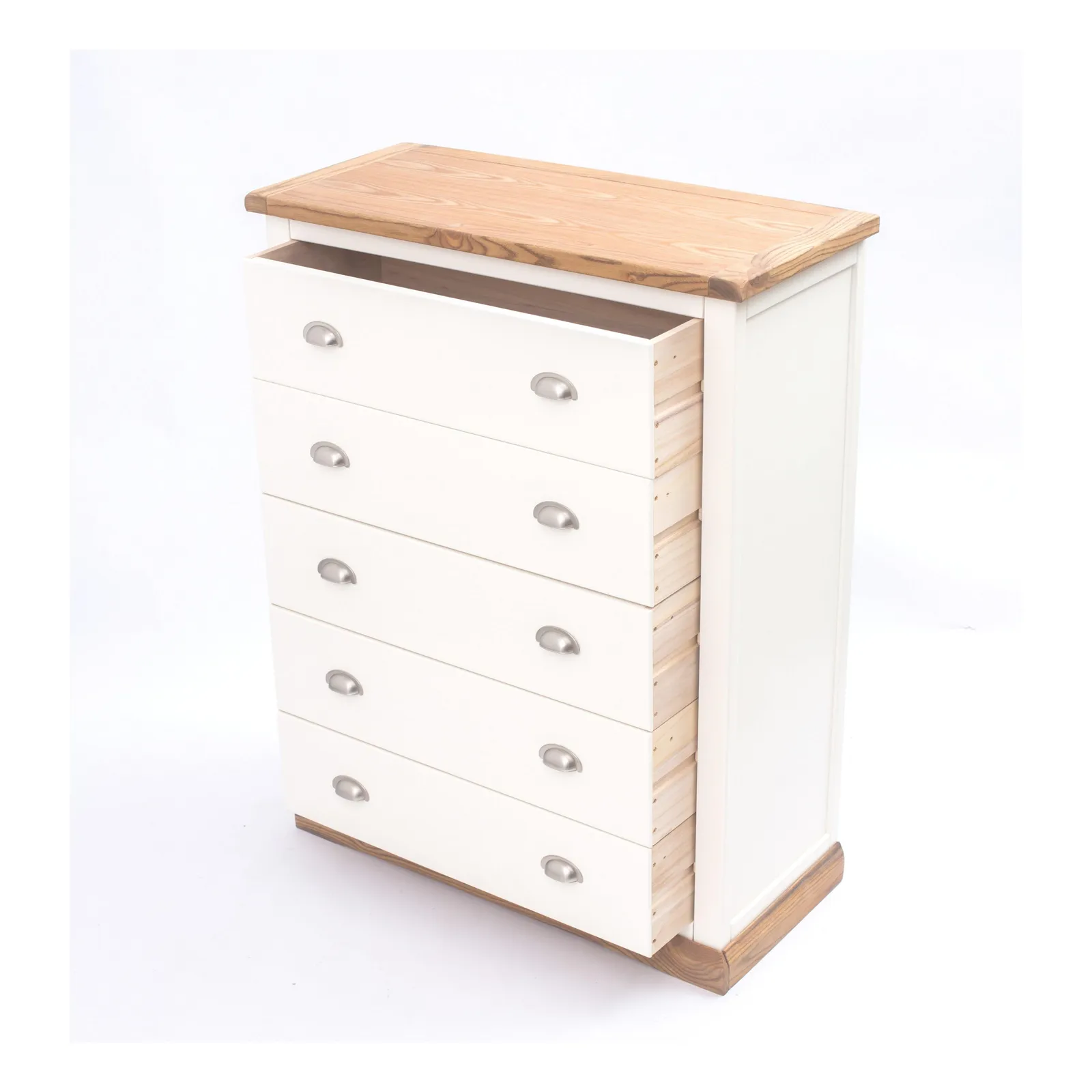 Cabinet Bits Tropea 5 Drawer Chest of Drawers Chrome Cup Handle in Off-White 5