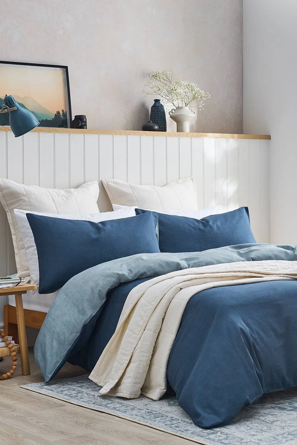 CHRISTY 'Relaxed Linen' Washed Finish Reversible Duvet Cover Set in Blue 1