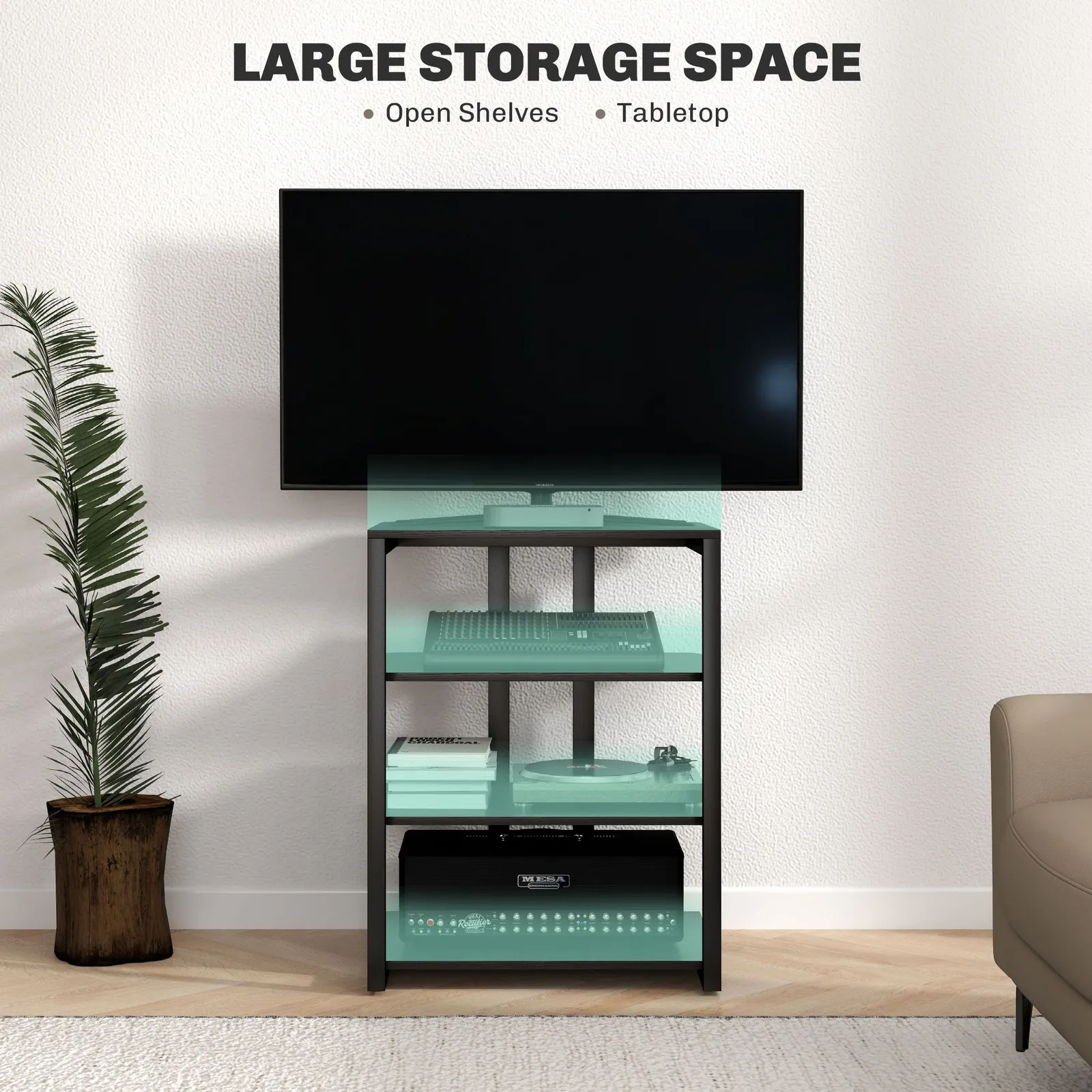 HOMCOM Corner TV Unit for 28" TVs with Shelves, Extension Lead Holder in Black 4