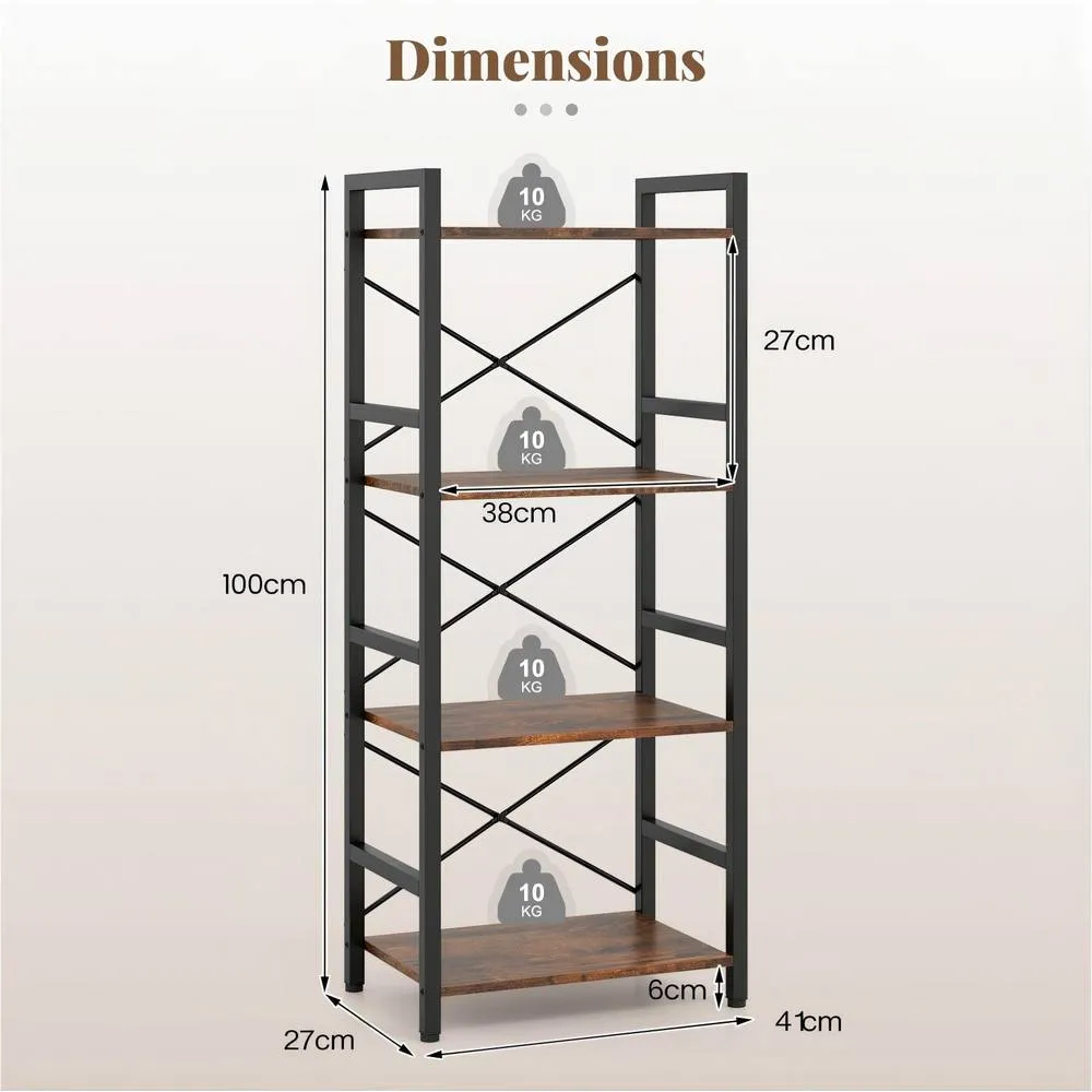 Costway Narrow Bookshelf 4-Tier Freestanding Bookcase Industrial Display Rack in Brown 2