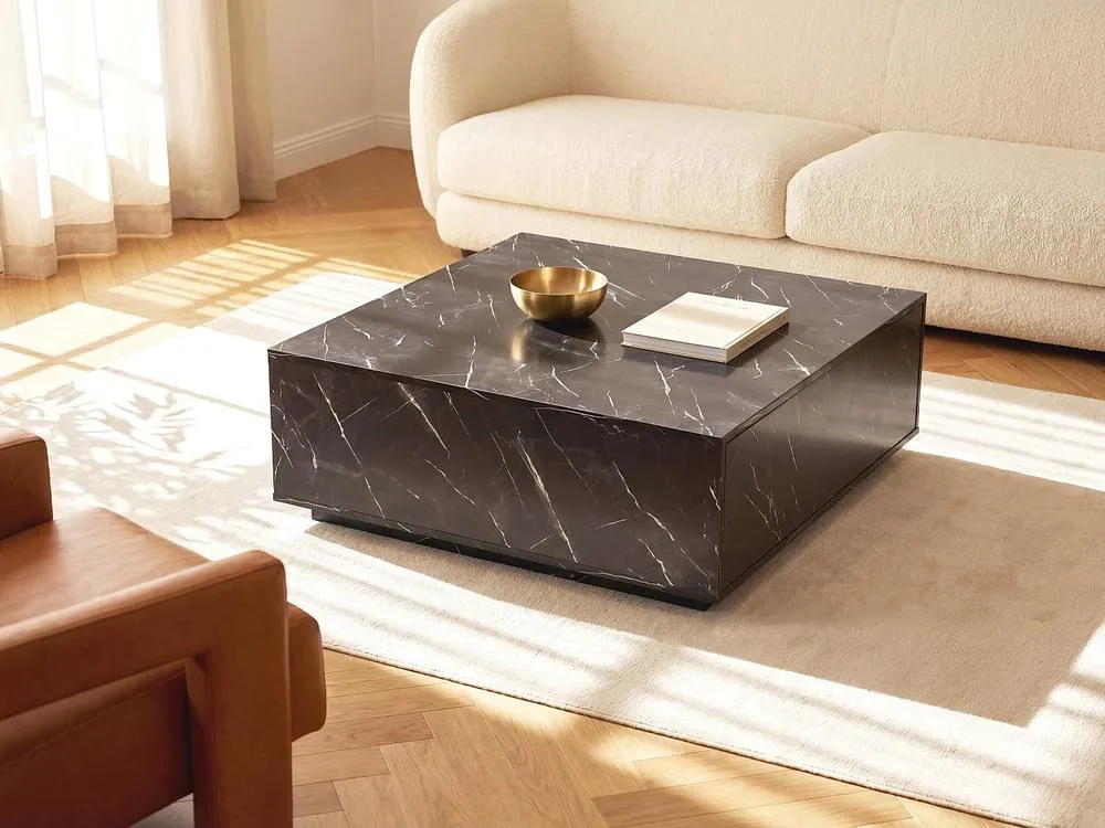Vente-unique Coffee Table With 2 Drawers In MDF - Black Marble Effect - ANTRIM 3