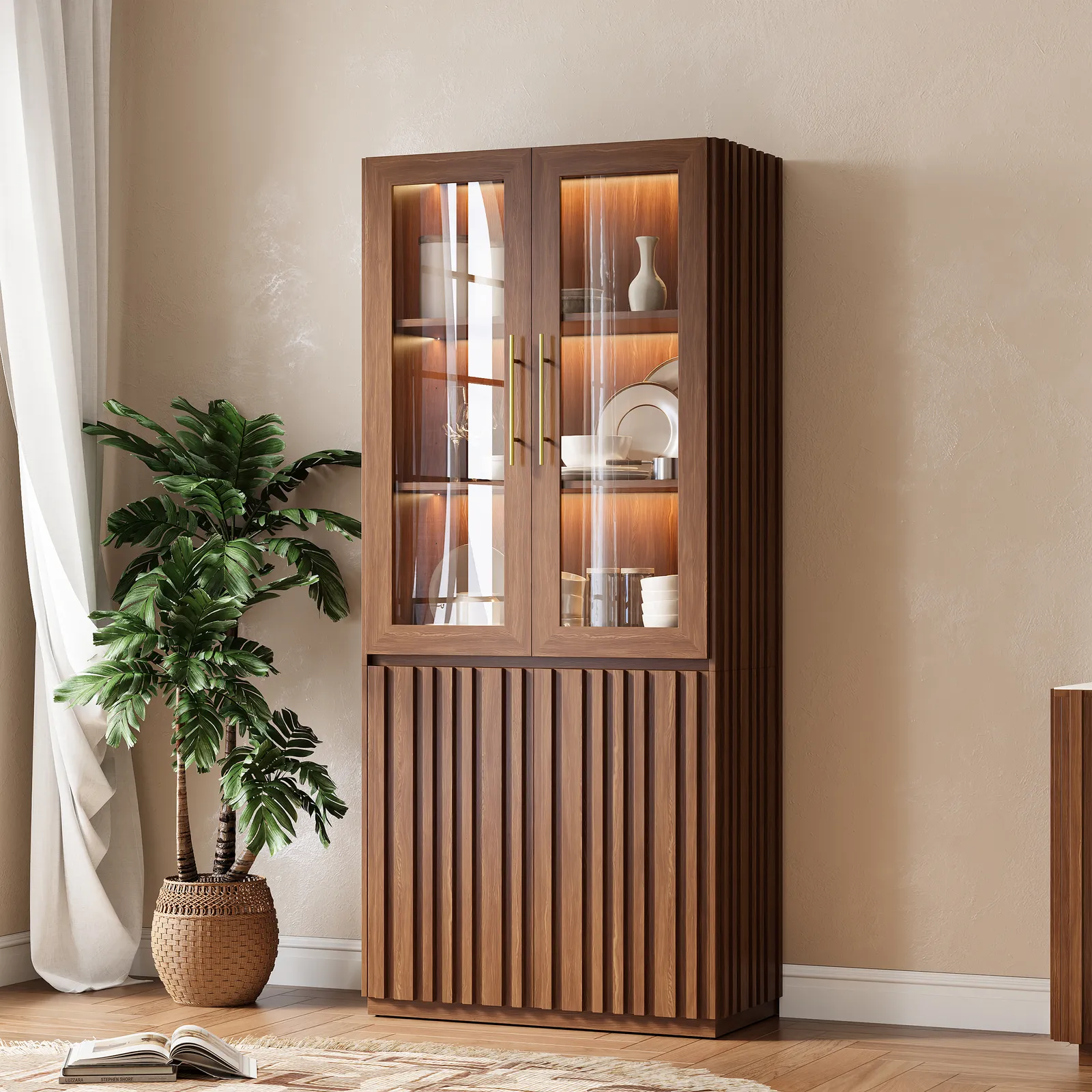 Aura Glass Tall Display Cabinet with LED Light