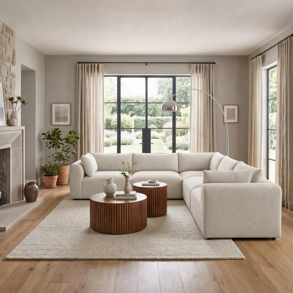 FurnitureboxUK Drift Boucle Fabric 4 Seater Modular Corner Sofa in Cream 3