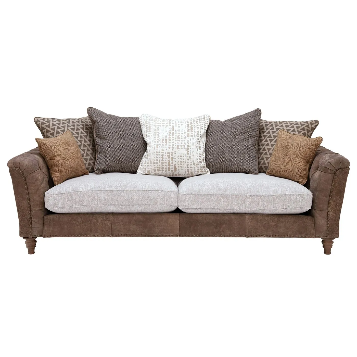 Darwin Extra Large Pillow Back Sofa, Leather and Fabric Mix