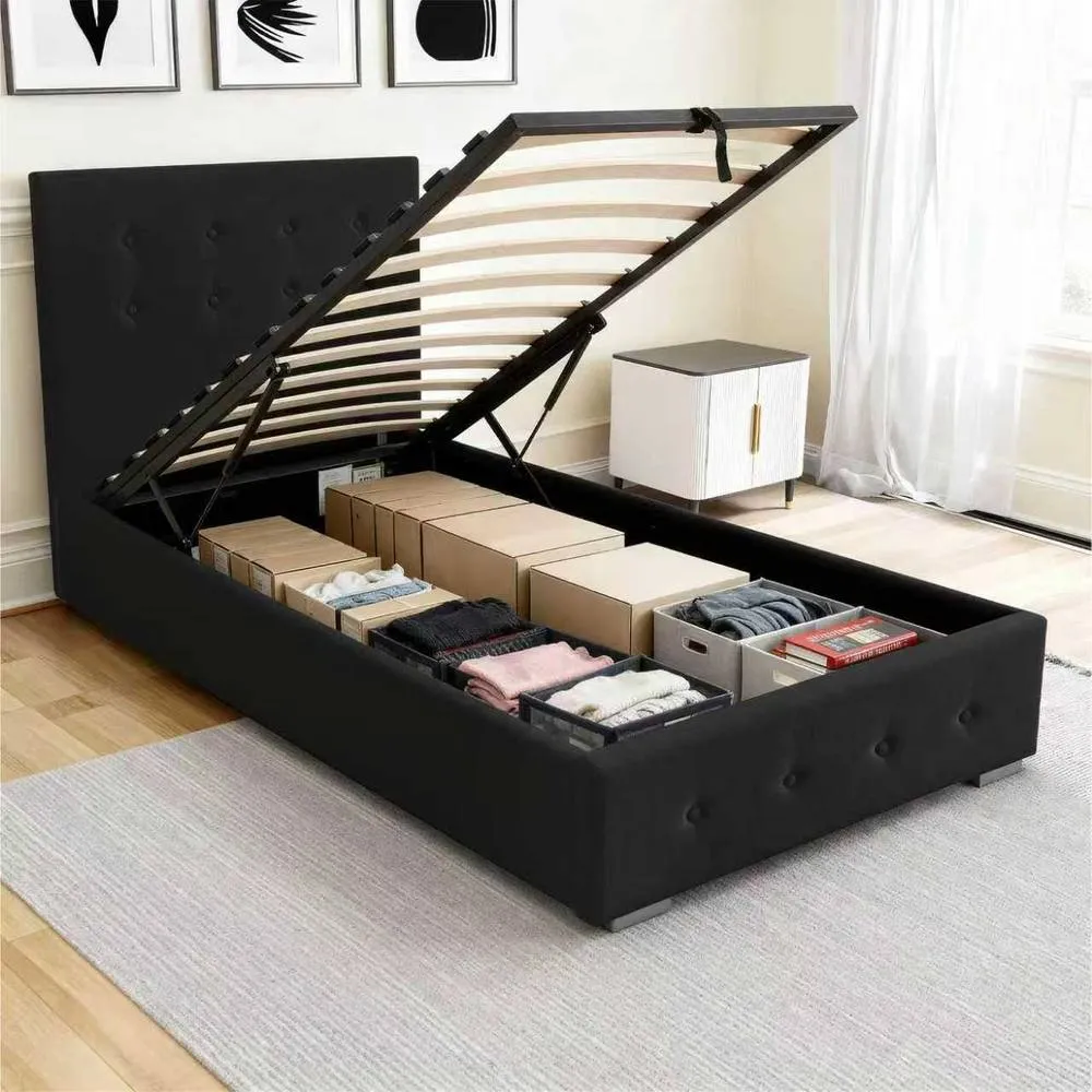 Comfy Living Ltd Fabric Ottoman Storage Gaslift Bedframe in Black 3