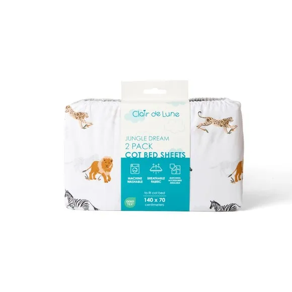 Clair de Lune Pack of 2 Jungle Dream Cot Bed Sheets 4
