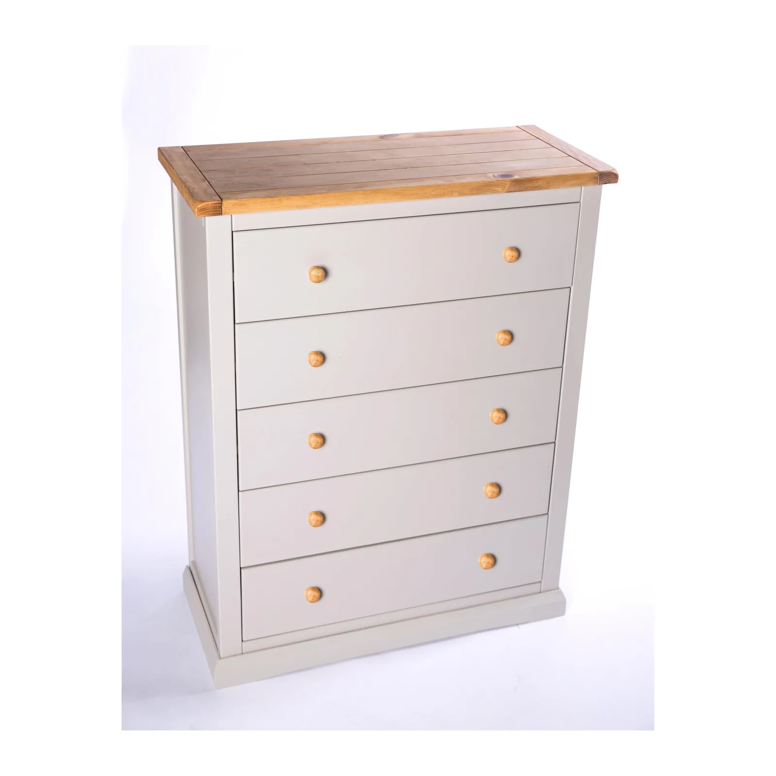 Cabinet Bits Loreo 5 Drawer Chest of Drawers Wood Knob in Light Grey 3
