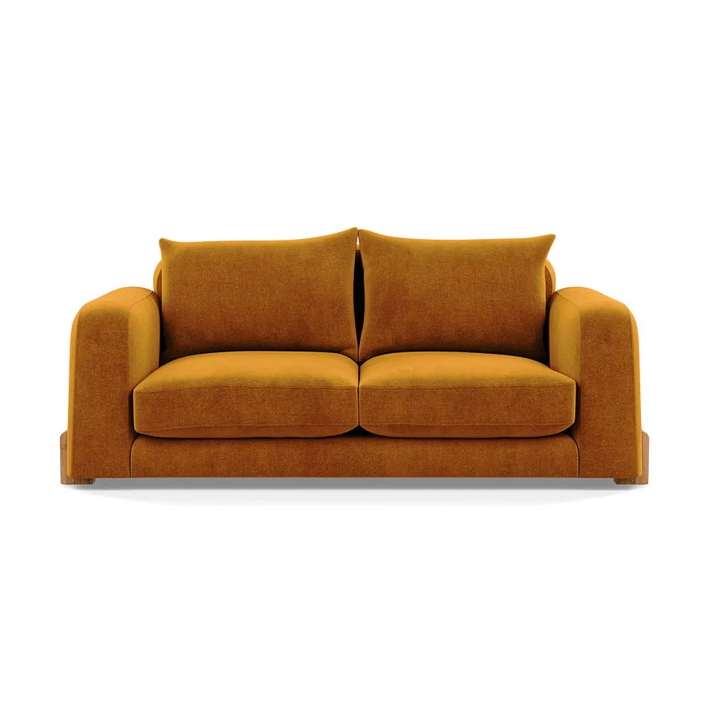 Heal's Nuvola 2 Seater Sofa Smart Luxe Velvet Cognac Natural Oak Feet