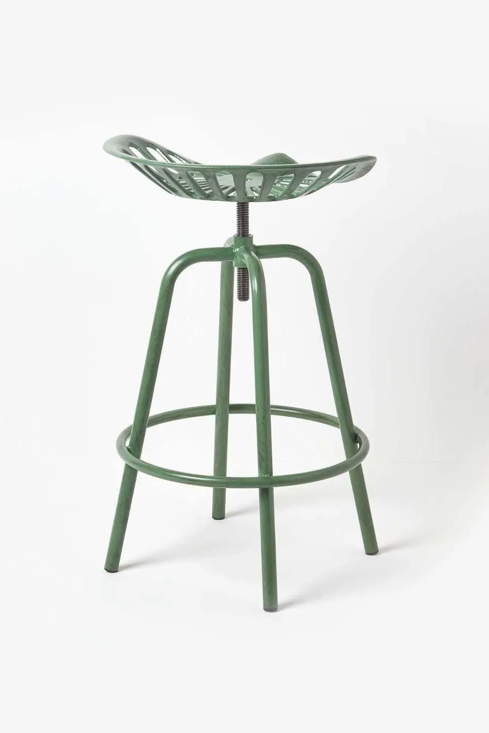 Homescapes Vintage Style Metal Adjustable Tractor Seat Bar Stool in Green 5