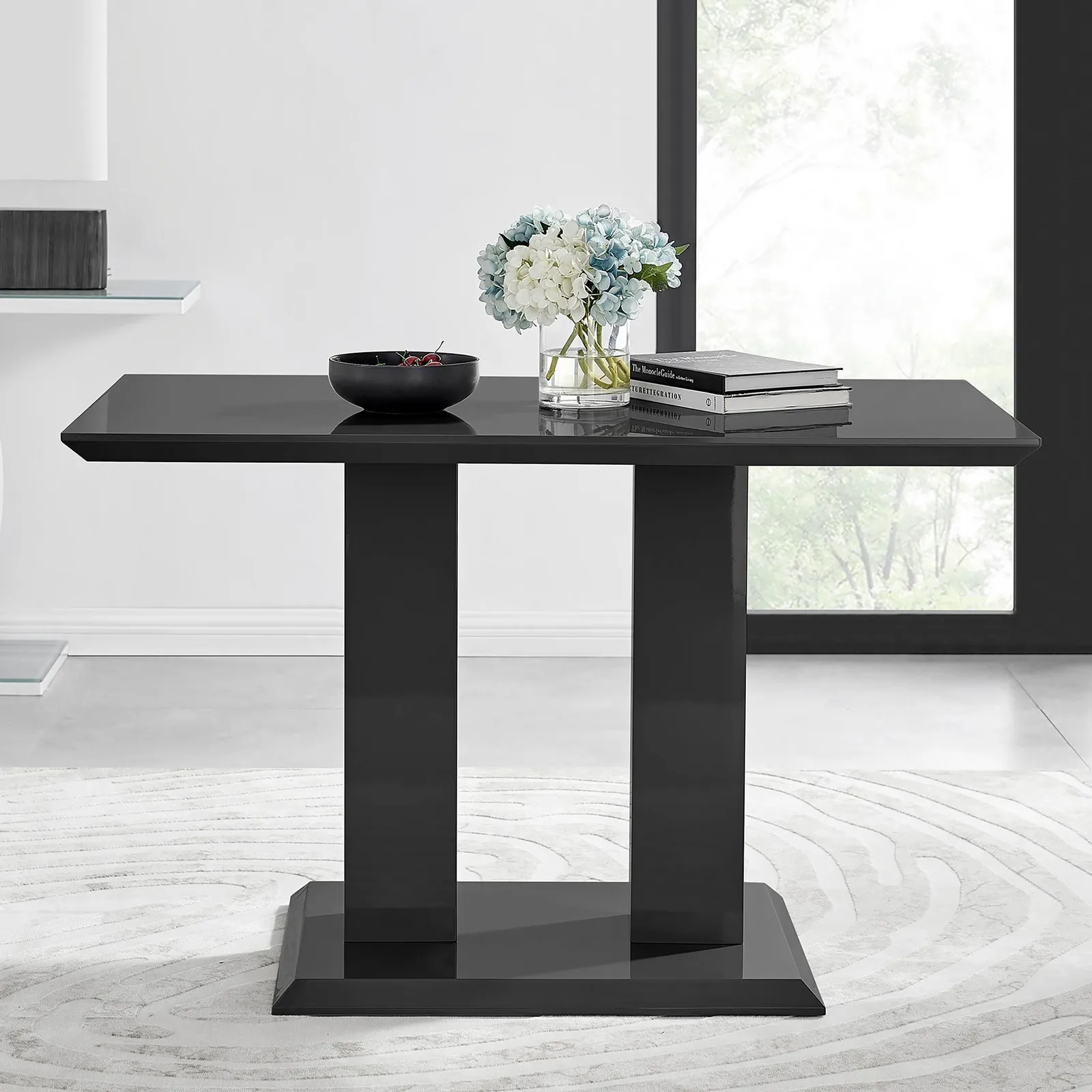 FurnitureboxUK Imperia 120cm 4-Seater Modern High Gloss Pillared Dining Table in Black 1