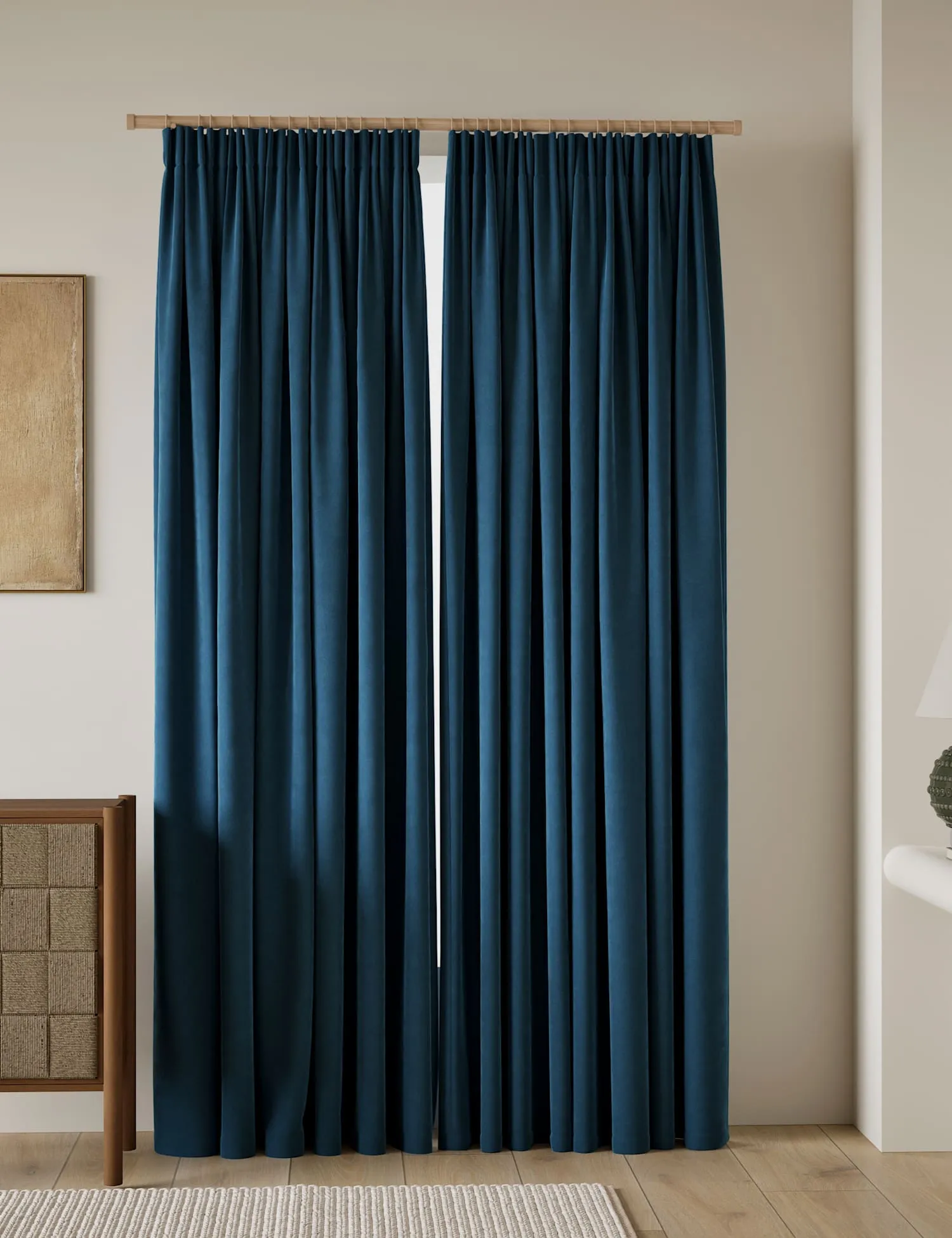 M&S Velvet Pencil Pleat Curtains Petrol
