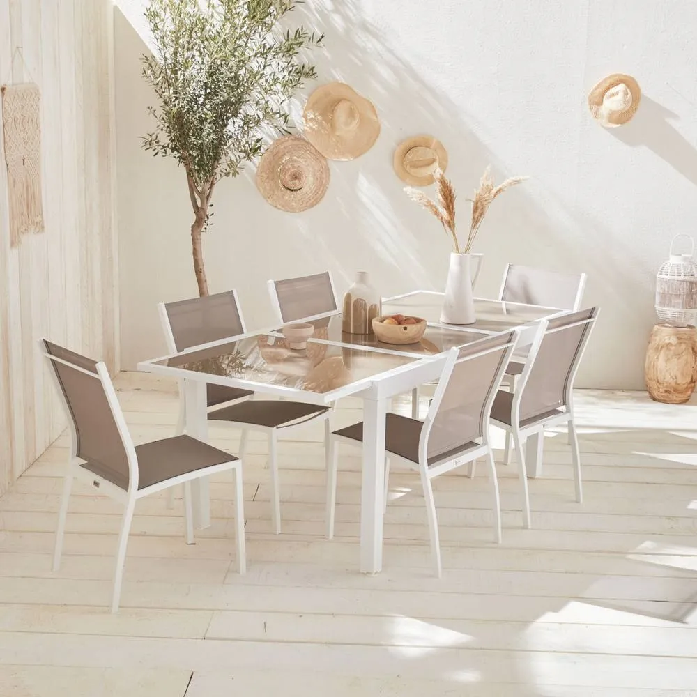 sweeek 6-seater Extendable Aluminium Garden Table Set With Chairs in White