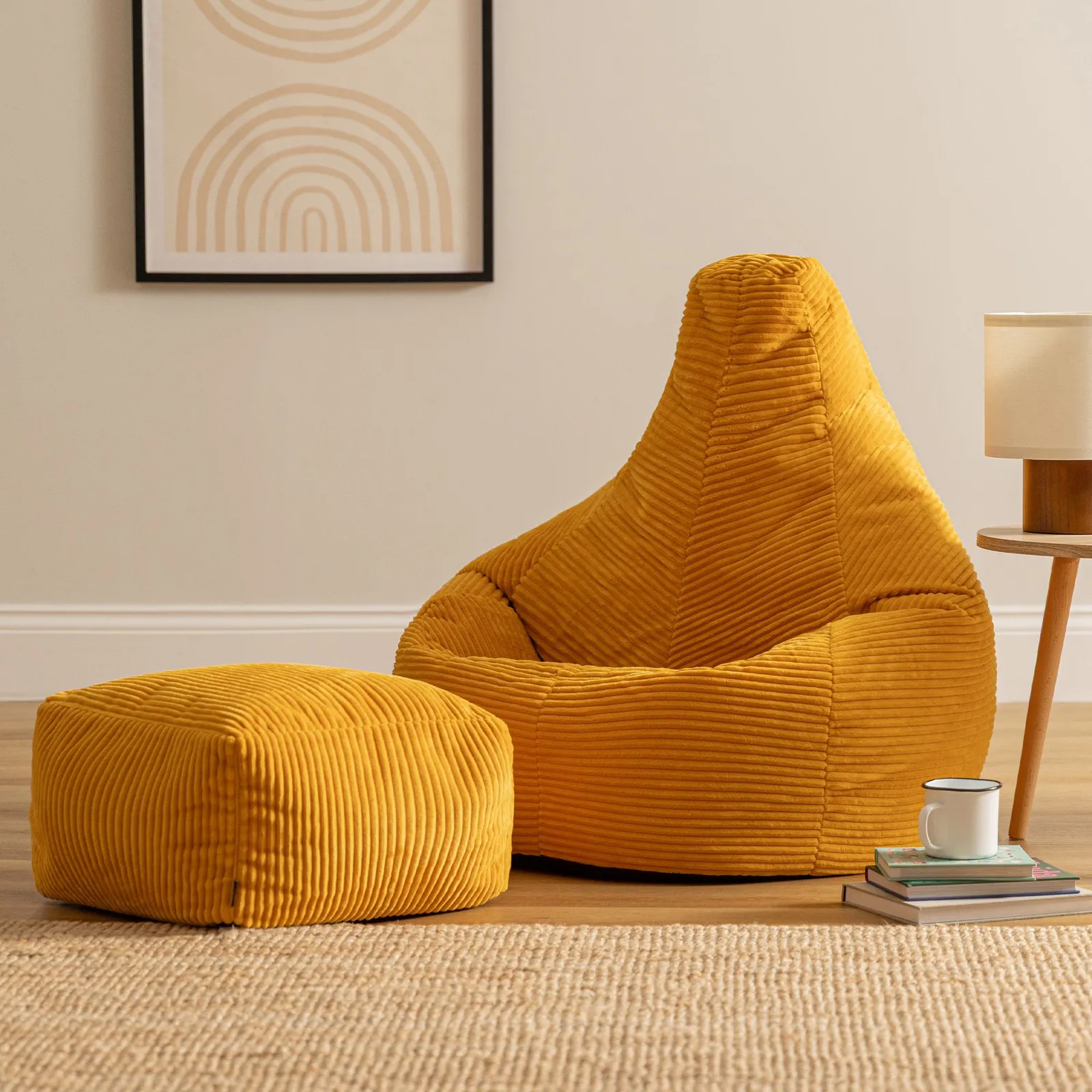 icon Gaming Bean Bag Recliner & Footstool, Corduroy in Yellow