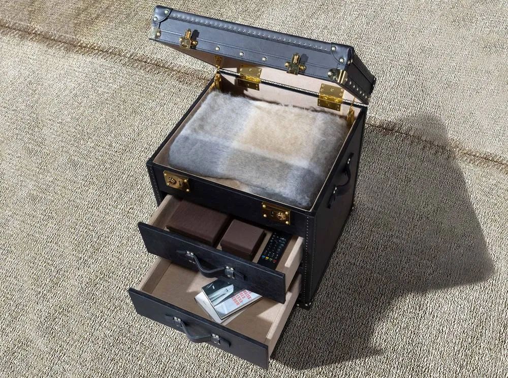 Angel Cerda Black Leather Trunk with Gold Studs 55x50x62 cm 5