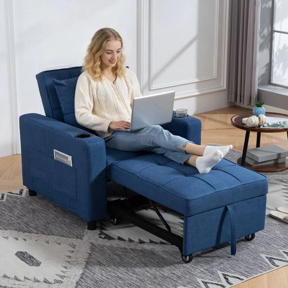 HOMCOM 3-in-1 Sofa Bed, Convertible Sleeper Chair with Adjustable Backrest in Dark Blue