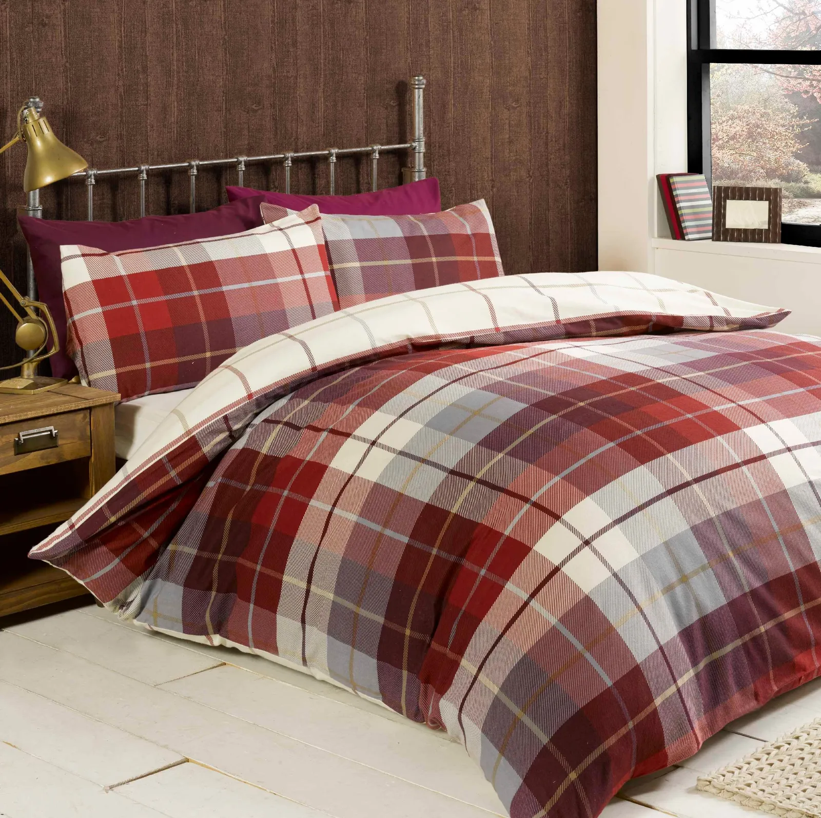 Rapport Home Lomond Check Flannellette Duvet Cover Set with Pillowcase in Red