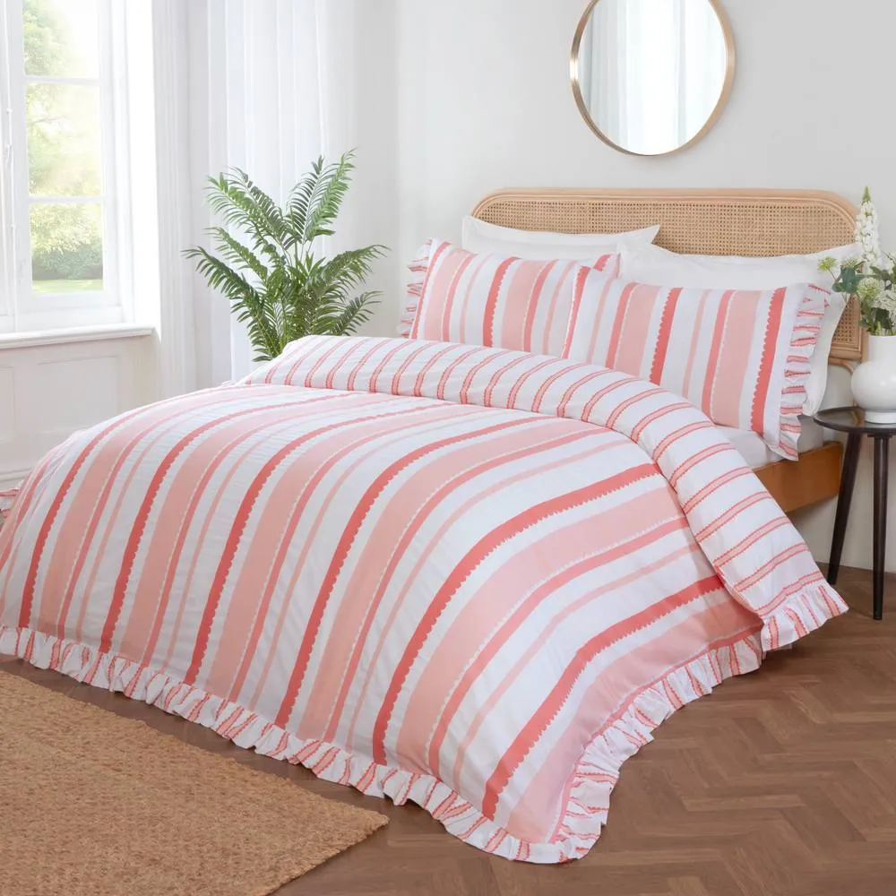 Rapport Home Maya Stripe Polycotton Reversible Duvet Cover Set with Pillowcase in Pink 1