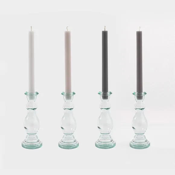 Set of 4 Unscented Ribbed Dinner Candles 2