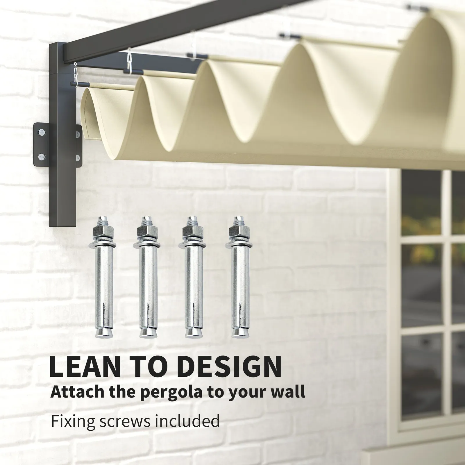 OUTSUNNY 3 x 4m Wall Mounted Pergola with Retractable Roof, Khaki 4