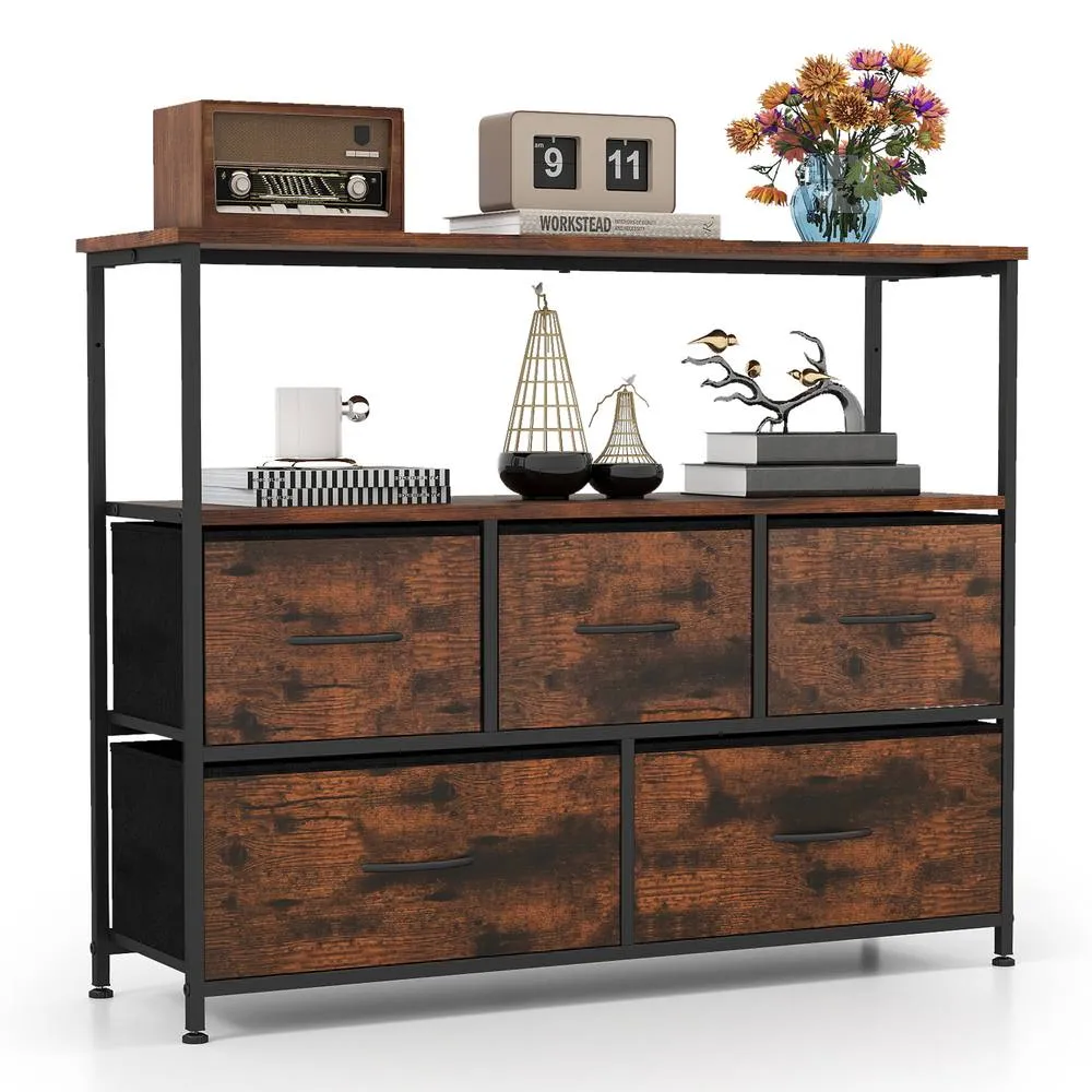 Costway Dresser for Bedroom Storage Dresser with 5 Drawers-Brown in Brown 4