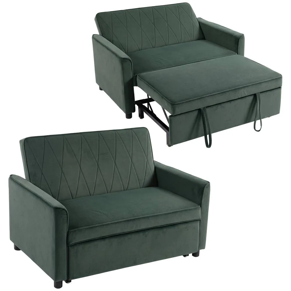 HOMCOM 2 Seater Sofa Bed, 3-in-1 Velvet Pull Out Sleeper Sofa, Dark Green 2