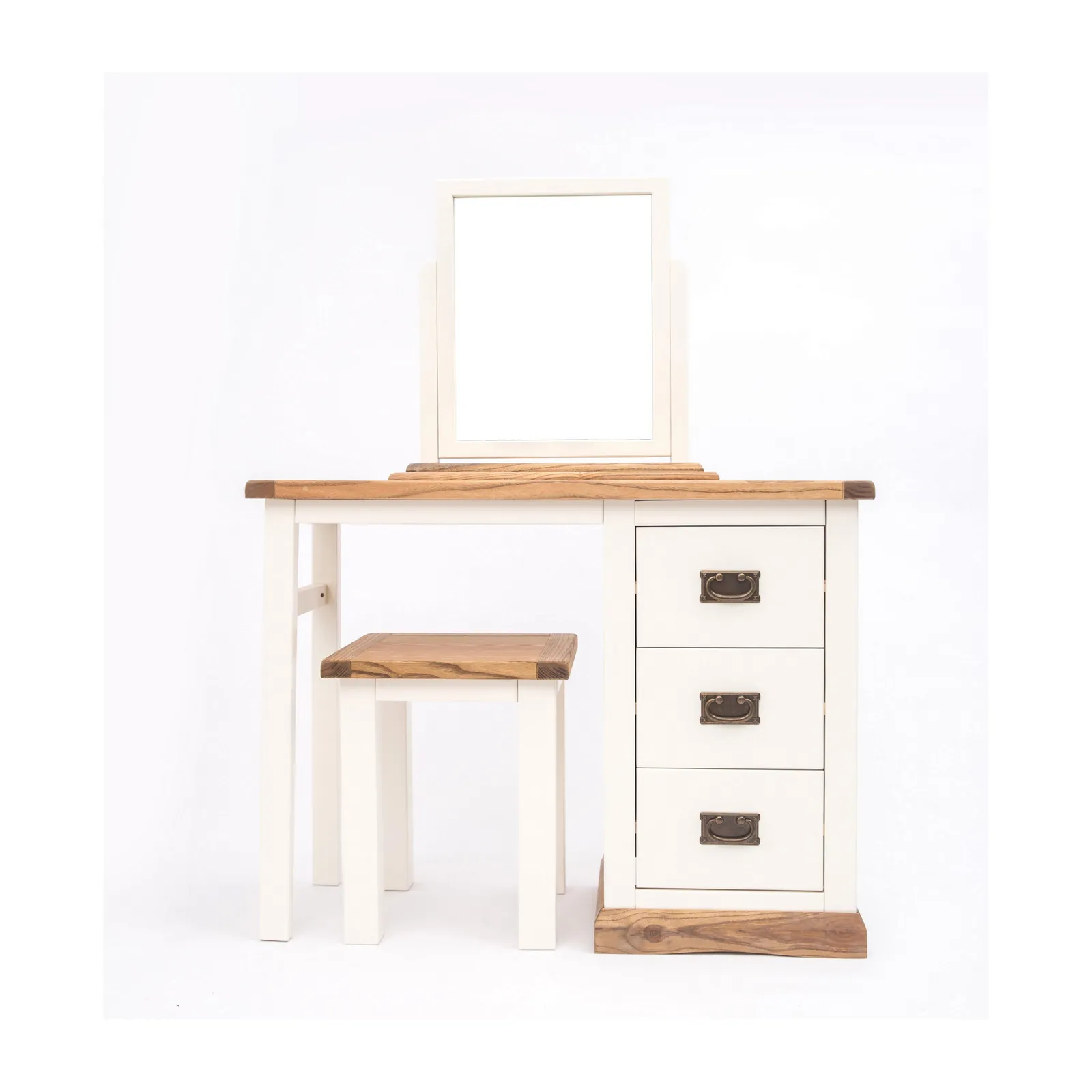 Cabinet Bits Tropea 3 Drawer Dressing Table Set Brass Drop Handle in Off-White