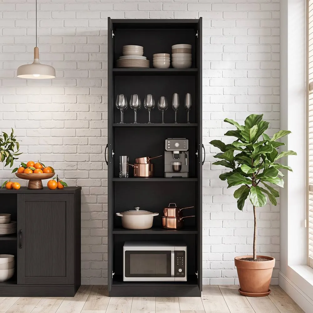 Costway Tall Storage Cabinet Utility Cupboard Organizer with Doors in Black 3