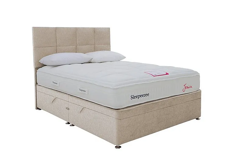 Jessica Side Ottoman Divan Set - Super King - Tweed Cream