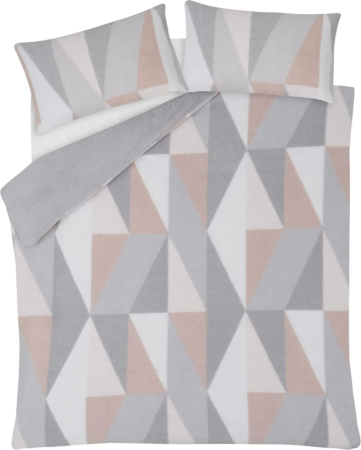Smart Living Luxurious GEO Triangle Fleece Duvet Cover with Pillowcases in Pink 3