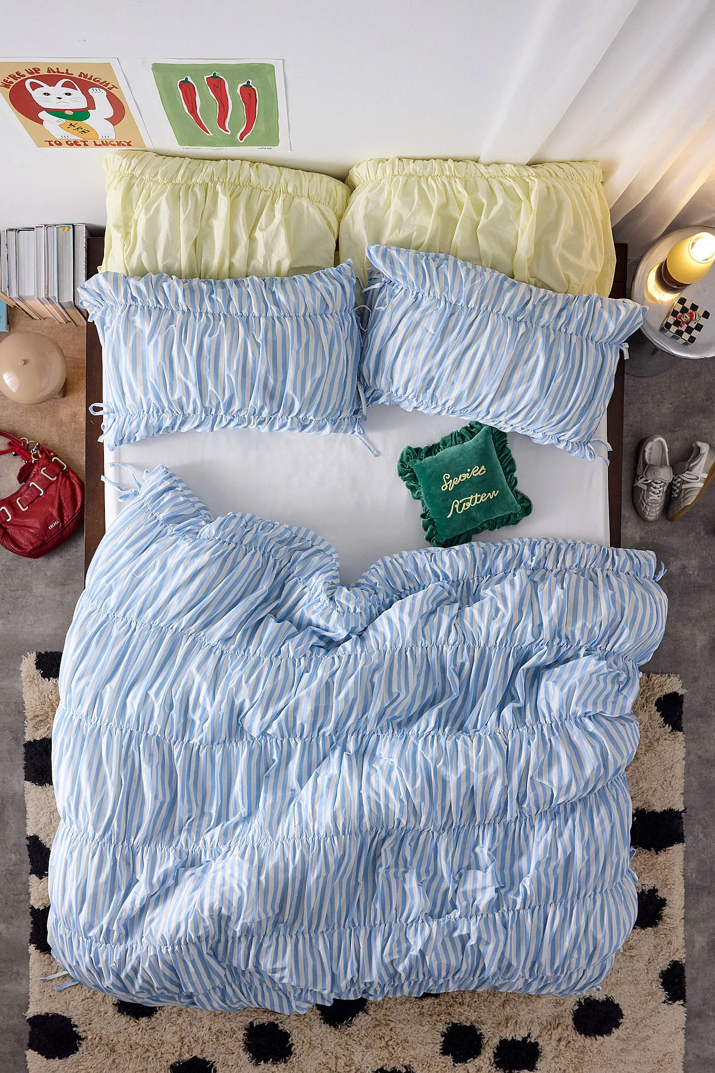 Cinched Stripe Duvet Set - Blue