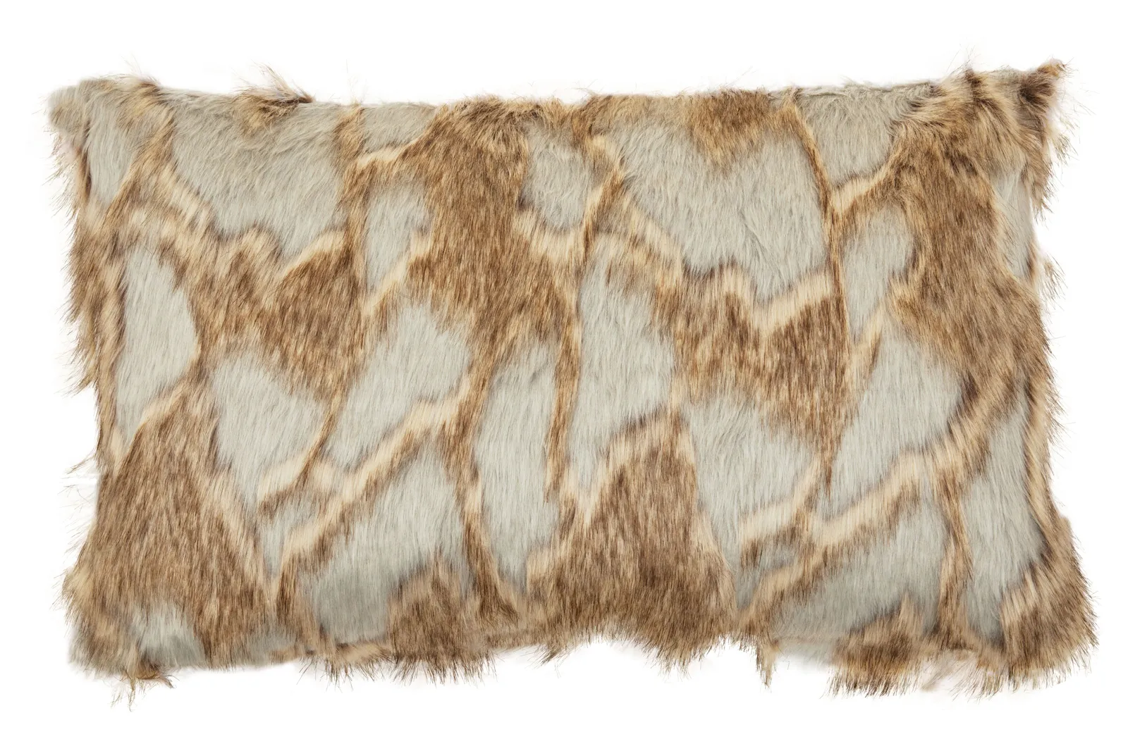 Orsina Grey & Natural Faux Fur Square Cushion, Luxe Ombre Design with Feather Filler, Soft Faux-Suede Reverse