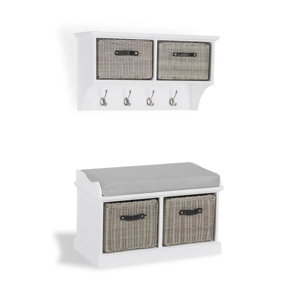 Statement Furniture Tetbury 2 Grey Faux Rattan Basket & Grey Cushion Hallway Set in White 4