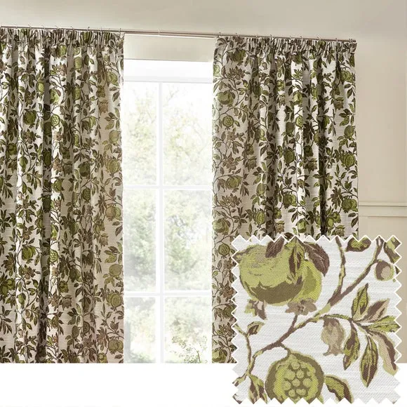 Pomegranate Green Pencil Pleat Curtains 4